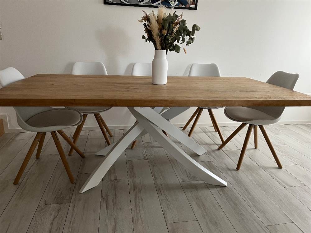 Table Fixe Bicolore Estea Mobili - Tiroir - Bois Massif - L 160 P 90 H 80 - Neuve