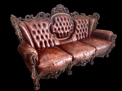 Salotto in vera pelle e legno di noce