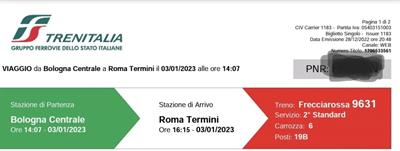 Frecciarossa Bologna Roma 3 Gennaio