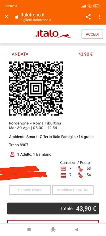Biglietti Italo Pordenone/Roma
