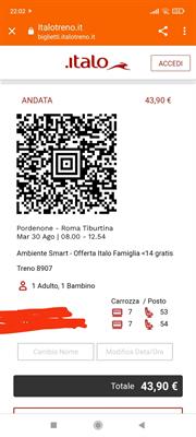 Biglietti Italo Pordenone/Roma