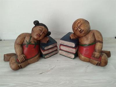 FERMA LIBRI IN LEGNO MASSICCIO ETNICO
