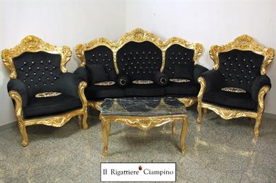 Salotto completo in stile Barocco Versace oro e velluto nero
