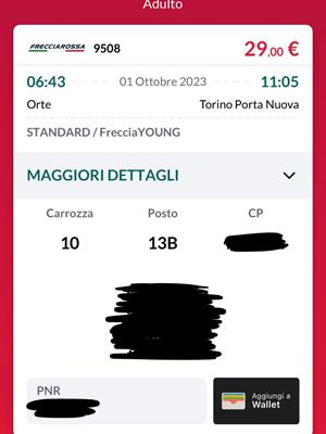 Biglietto Orte-Torino Frecciarossa 01 ottobre 2023